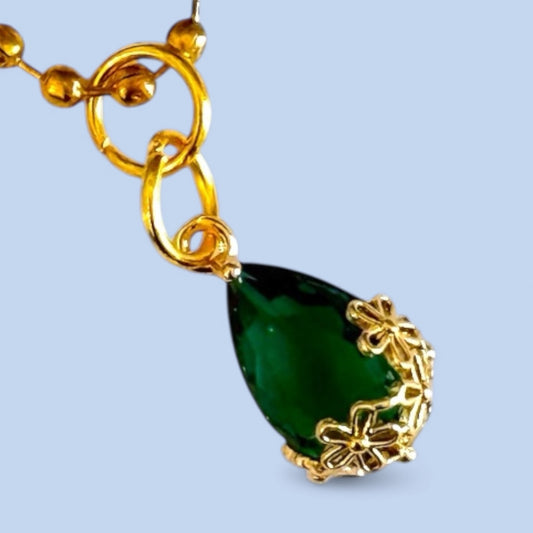 Emerald Green Flower Gem Handle Charm