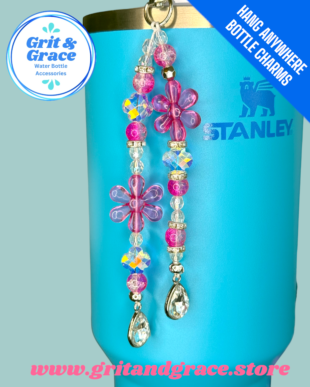 Hang Anywhere Camellia Sparkle Beaded Bottle Charm