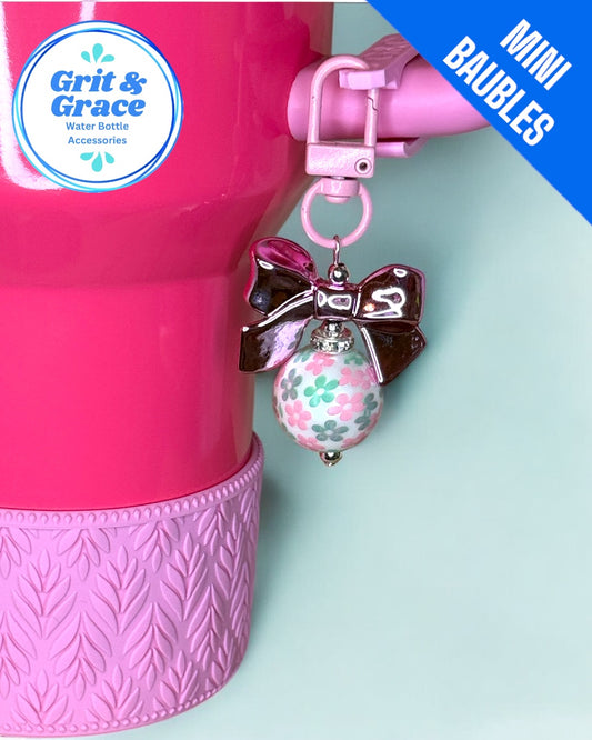 Pink & Sage Floral Mini Straw Bauble