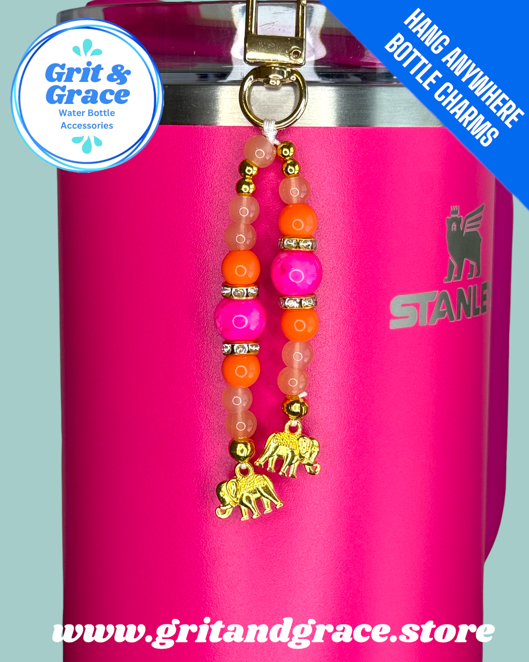 Hang Anywhere Pink Elephant Bottle Charm