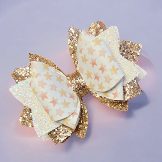 Rose Gold Stars Elastic-Back Bow