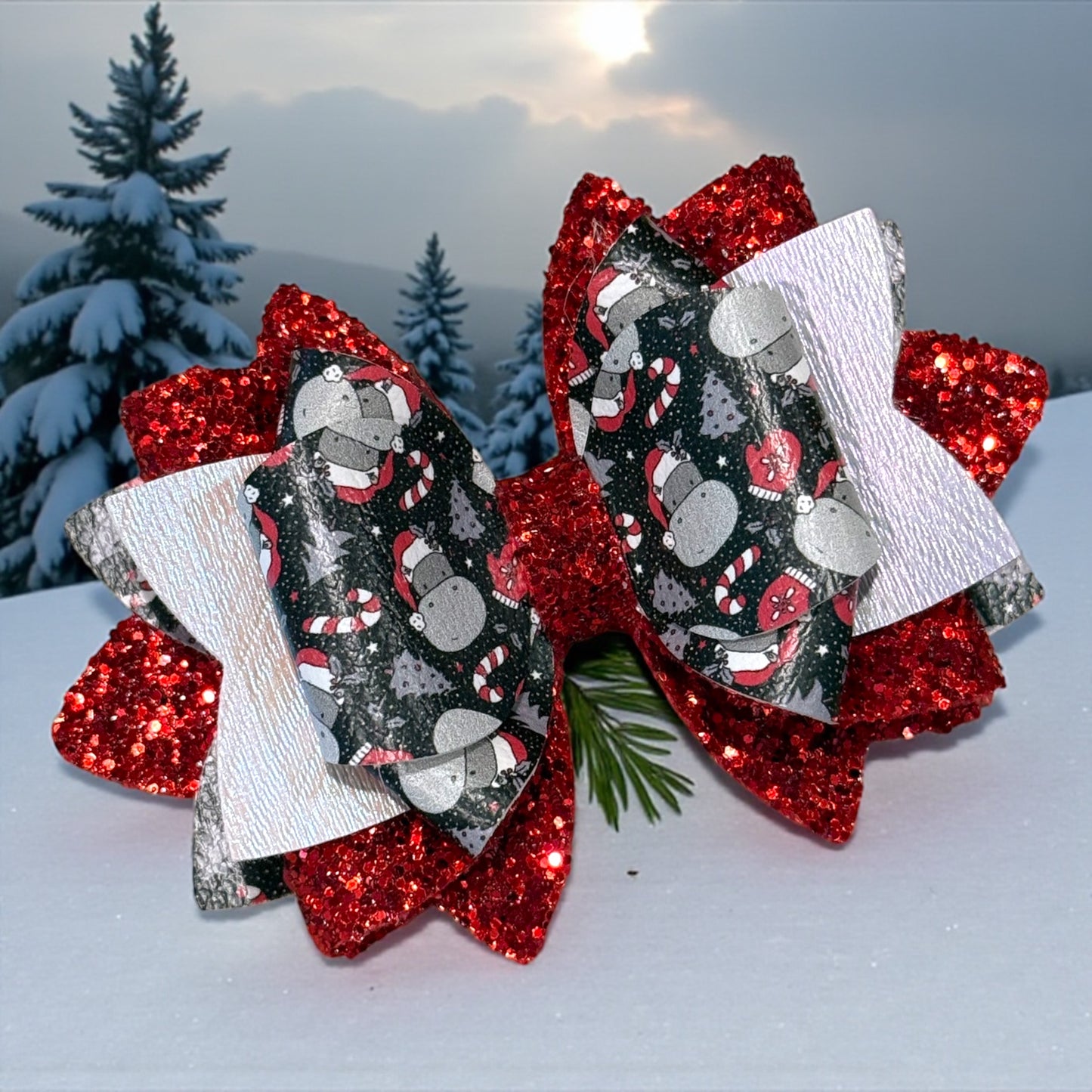 Moo Deng Christmas Bow