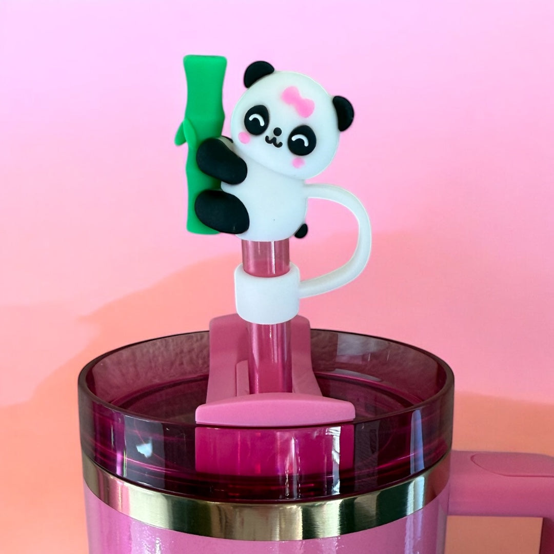 Pandas & Bamboo Bow Straw Topper