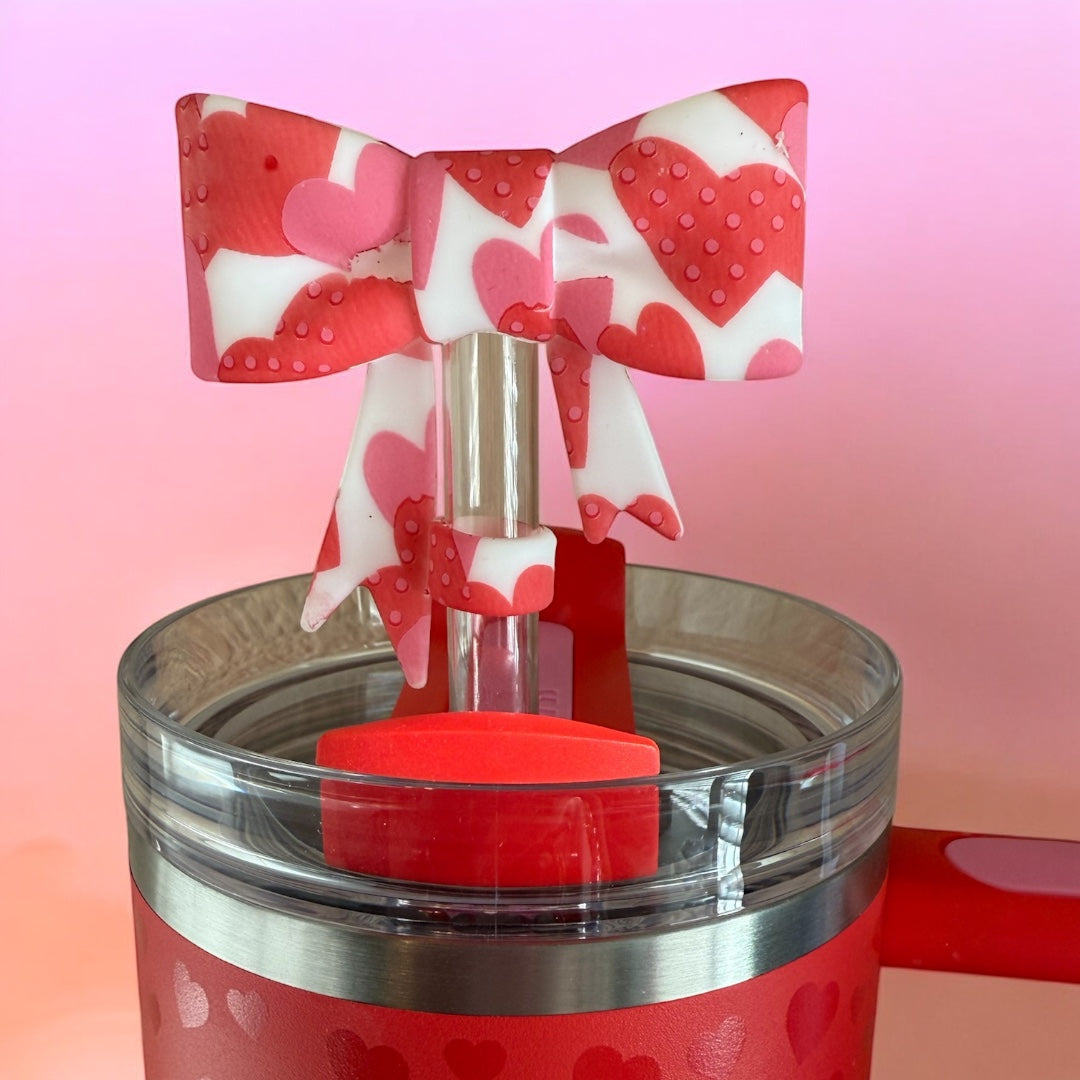 Hearts Bow Straw Topper