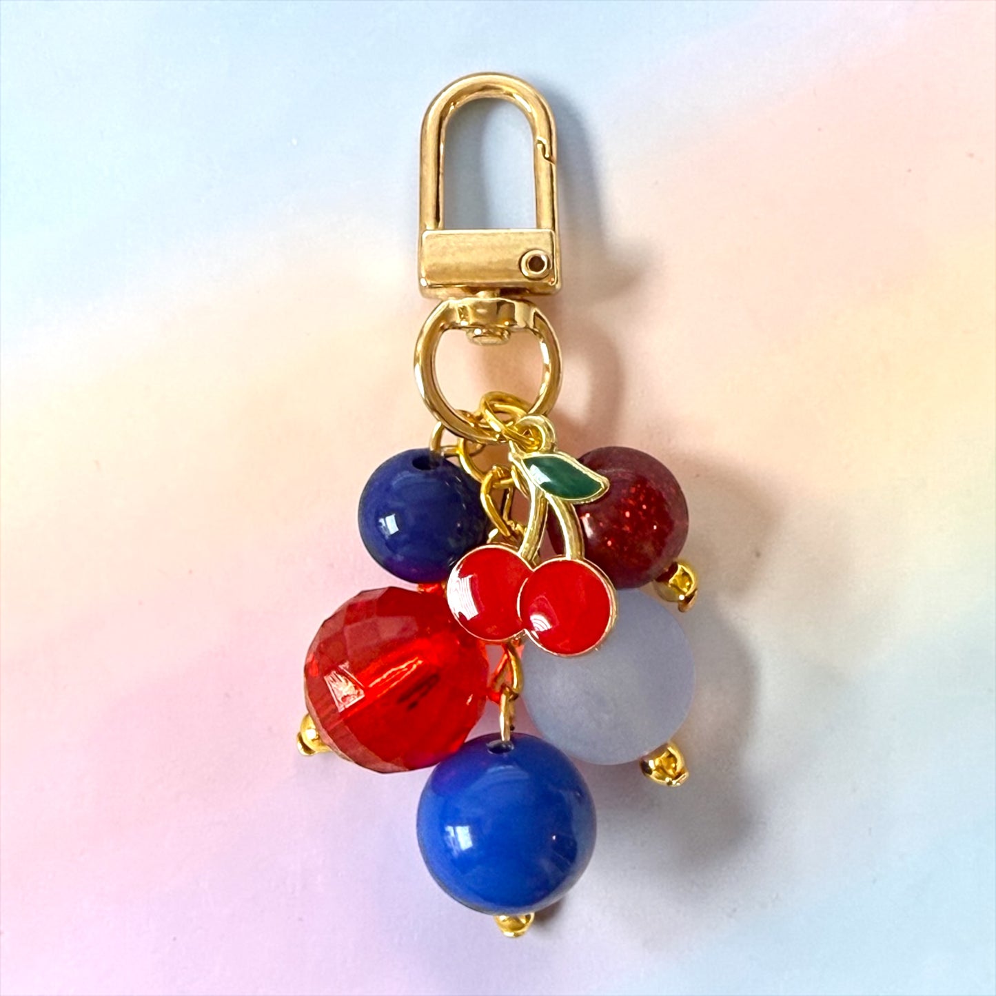 Cherries & Blue Mini Straw Bauble