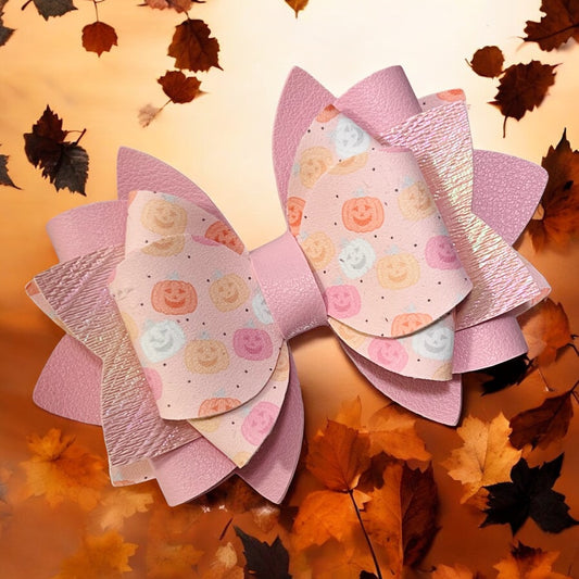 Halloween Pastel Pink Pumpkins Bow