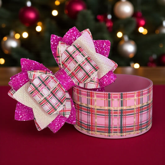 Pink Candy Cane Plaid Bow