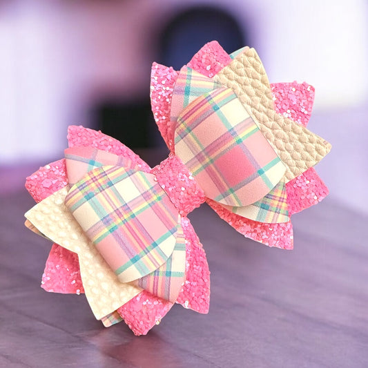 Pink Plaid Glitter Spring Bow