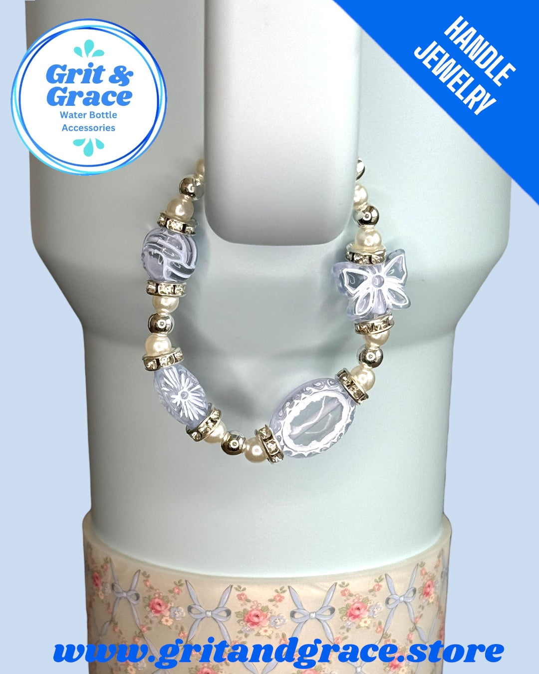 Tumbler Handle Jewelry - Blue Stained Glass