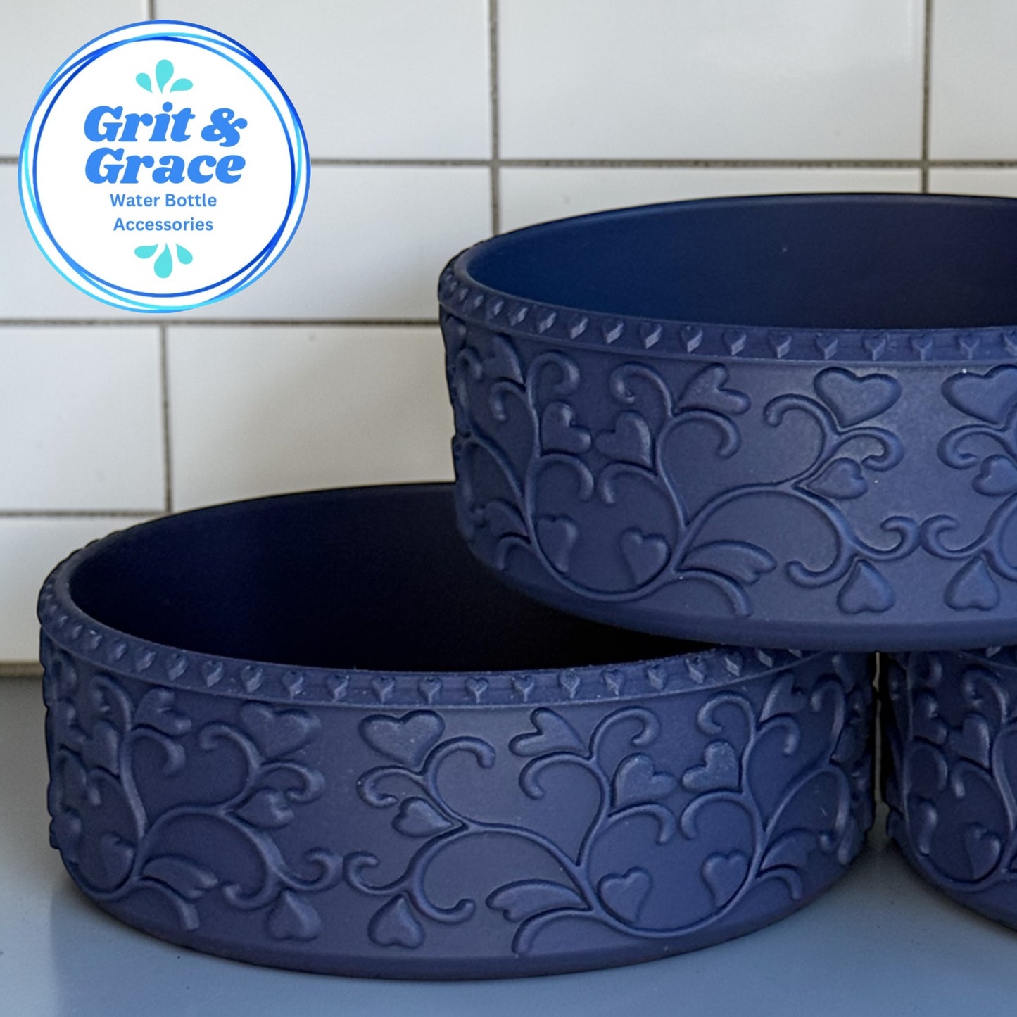 Heart Scroll Navy Blue Shorty Boot