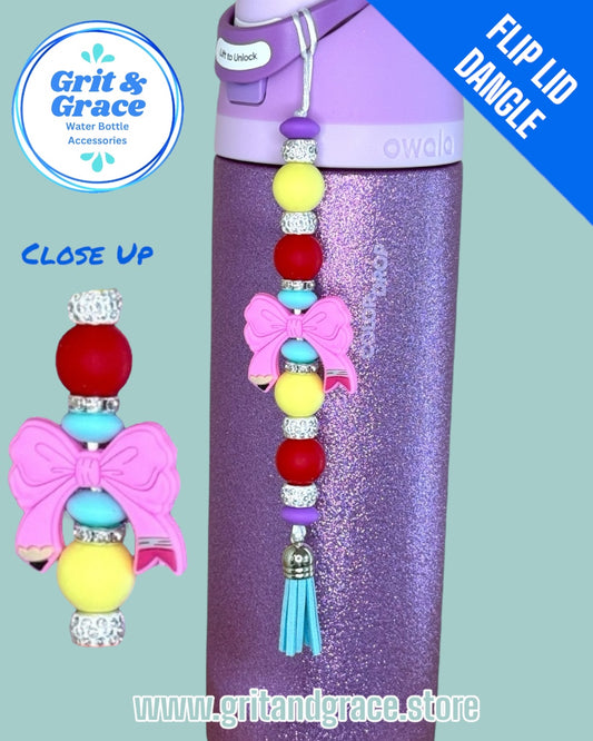 Hot Pink Pencil Bow Flip Lid Dangle