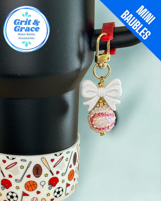 Baseball Bow Mini Straw Bauble