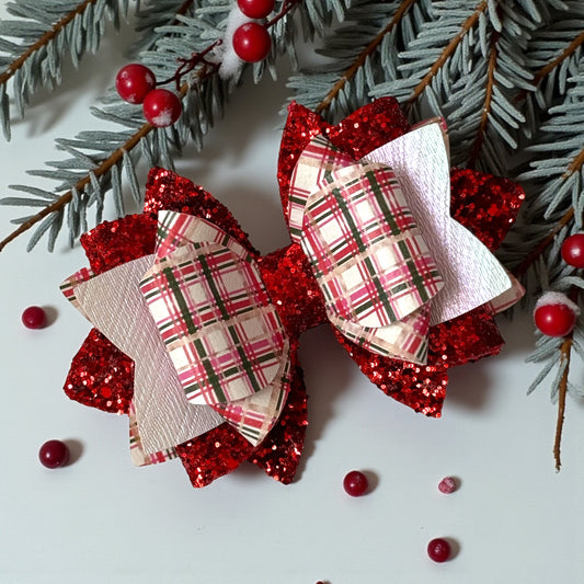 Red Candy Cane Plaid Bow
