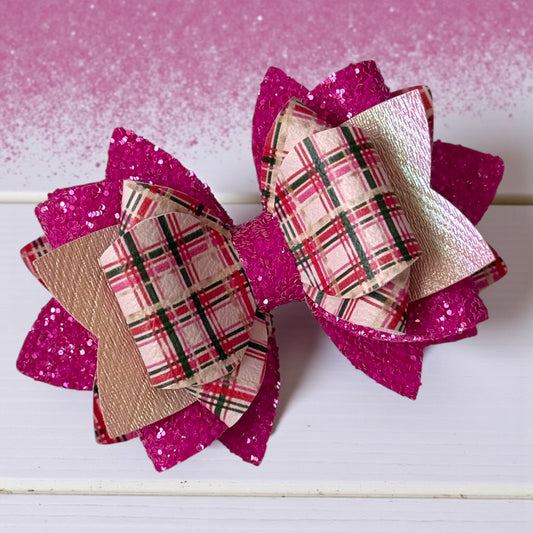 Pink Candy Cane Plaid Bow