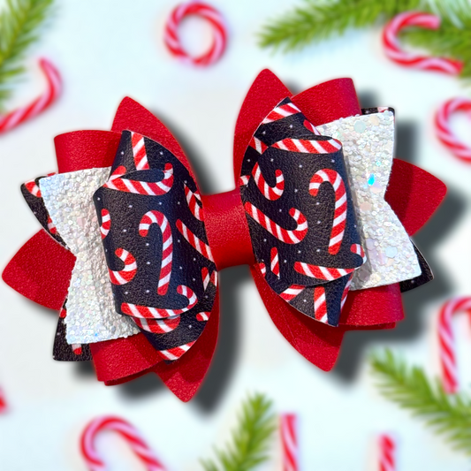 Navy Candy Cane Bow