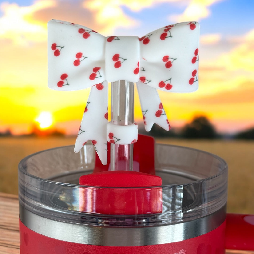 Cherries Bow Straw Topper