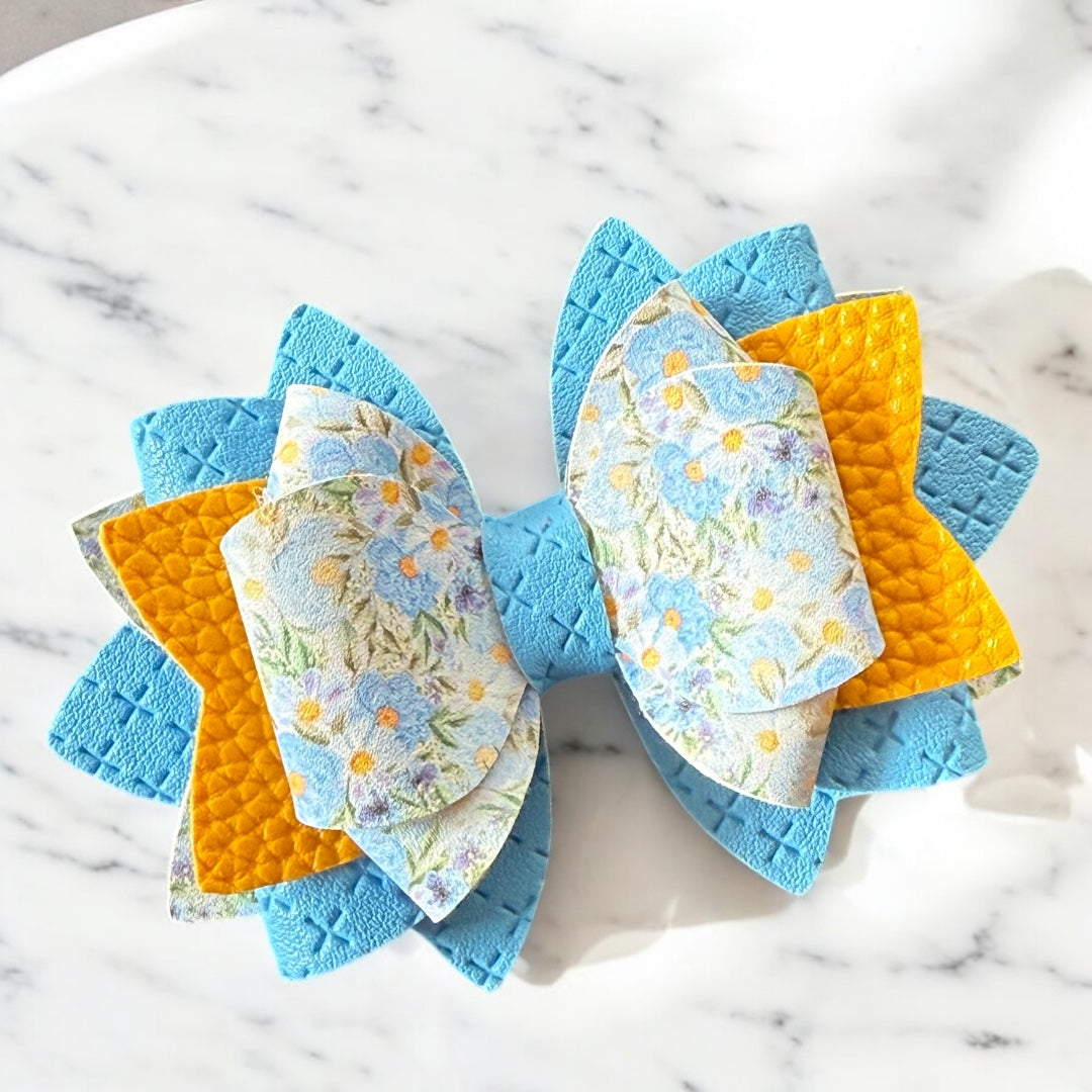 Painted Blue Flowers Bow