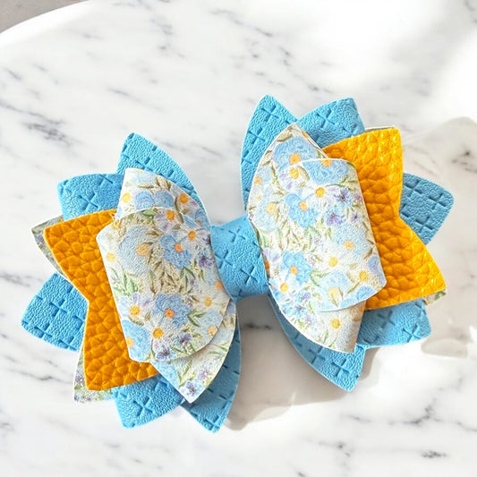 Painted Blue Flowers Bow