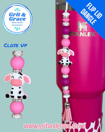 Black & Pink Cow Flip Lid Dangle