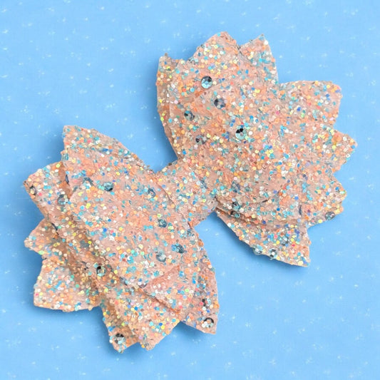 Peach Cotton Candy Sequin Glitter Bow