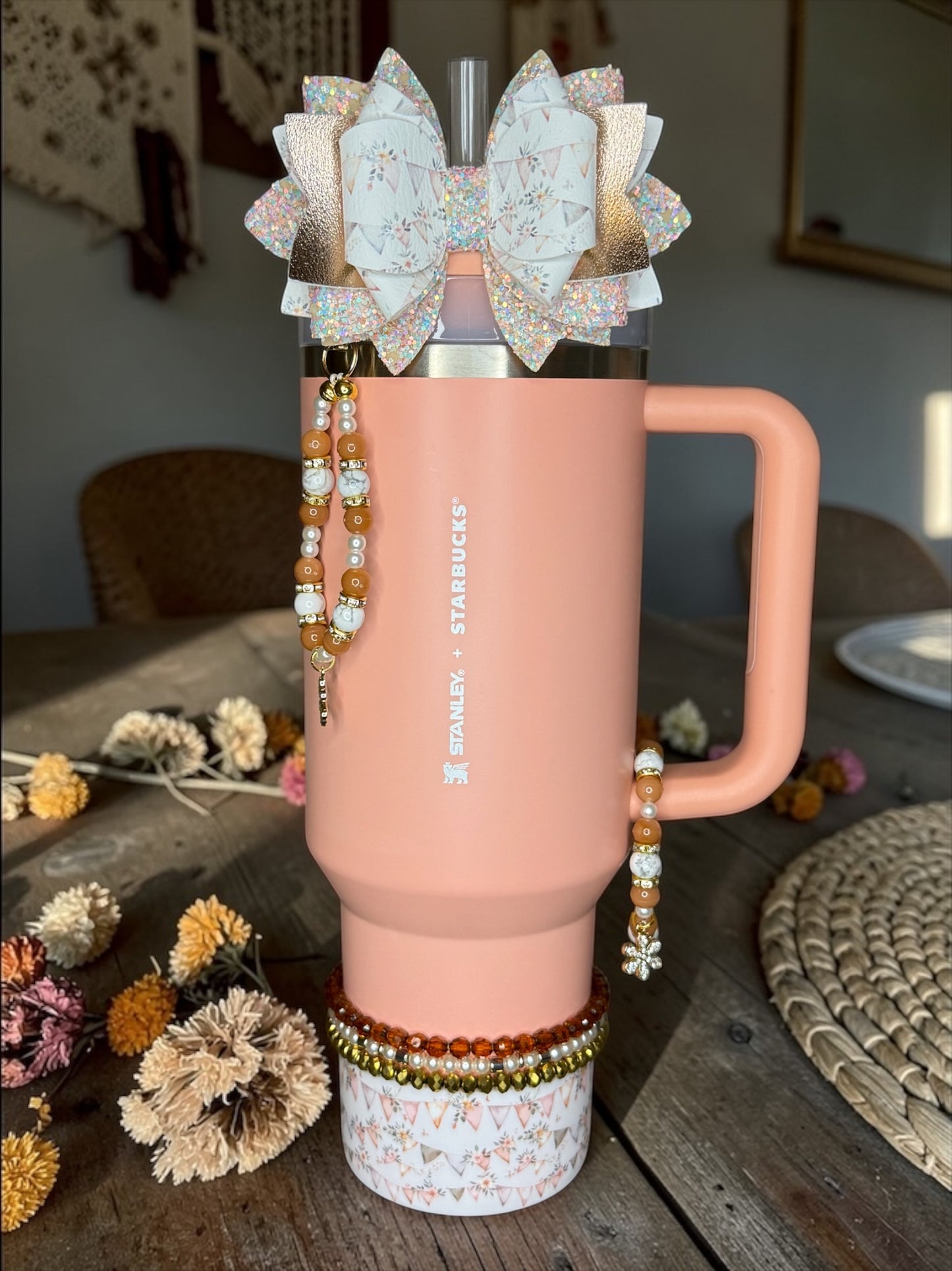 Hang Anywhere Boho Daisy Beaded Bottle Charm