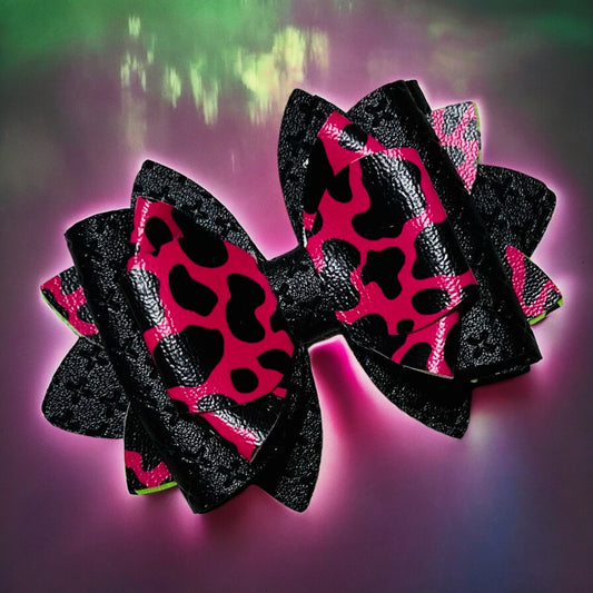 Neon Pink Cow Bow
