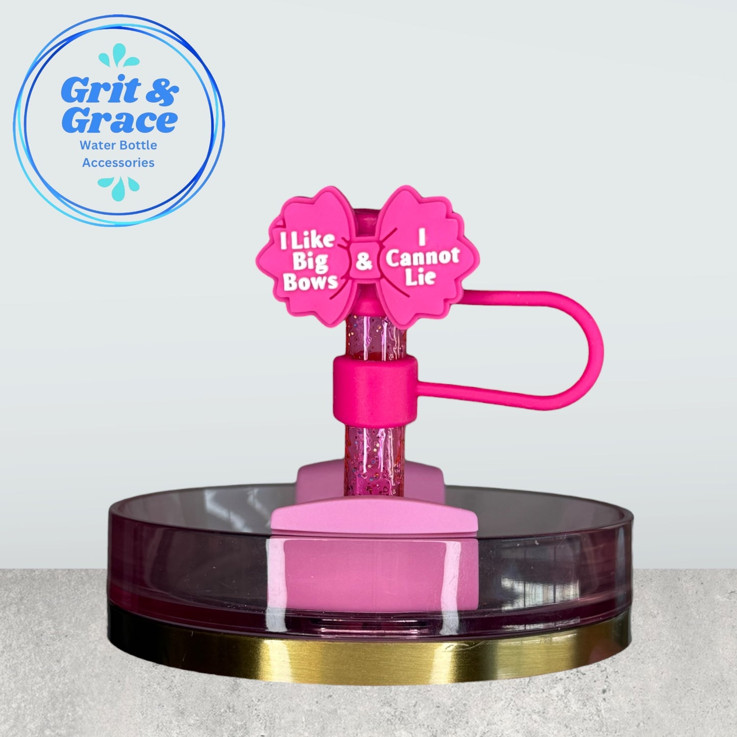 Big Bows (Solid Pink)  Straw Topper