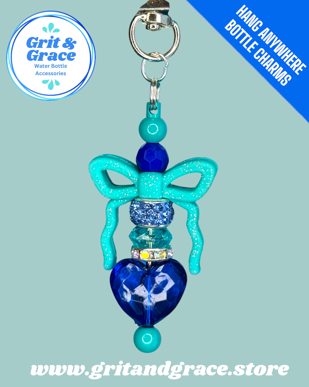 Hang Anywhere Sea Glass Glitter Bow Bottle Charm