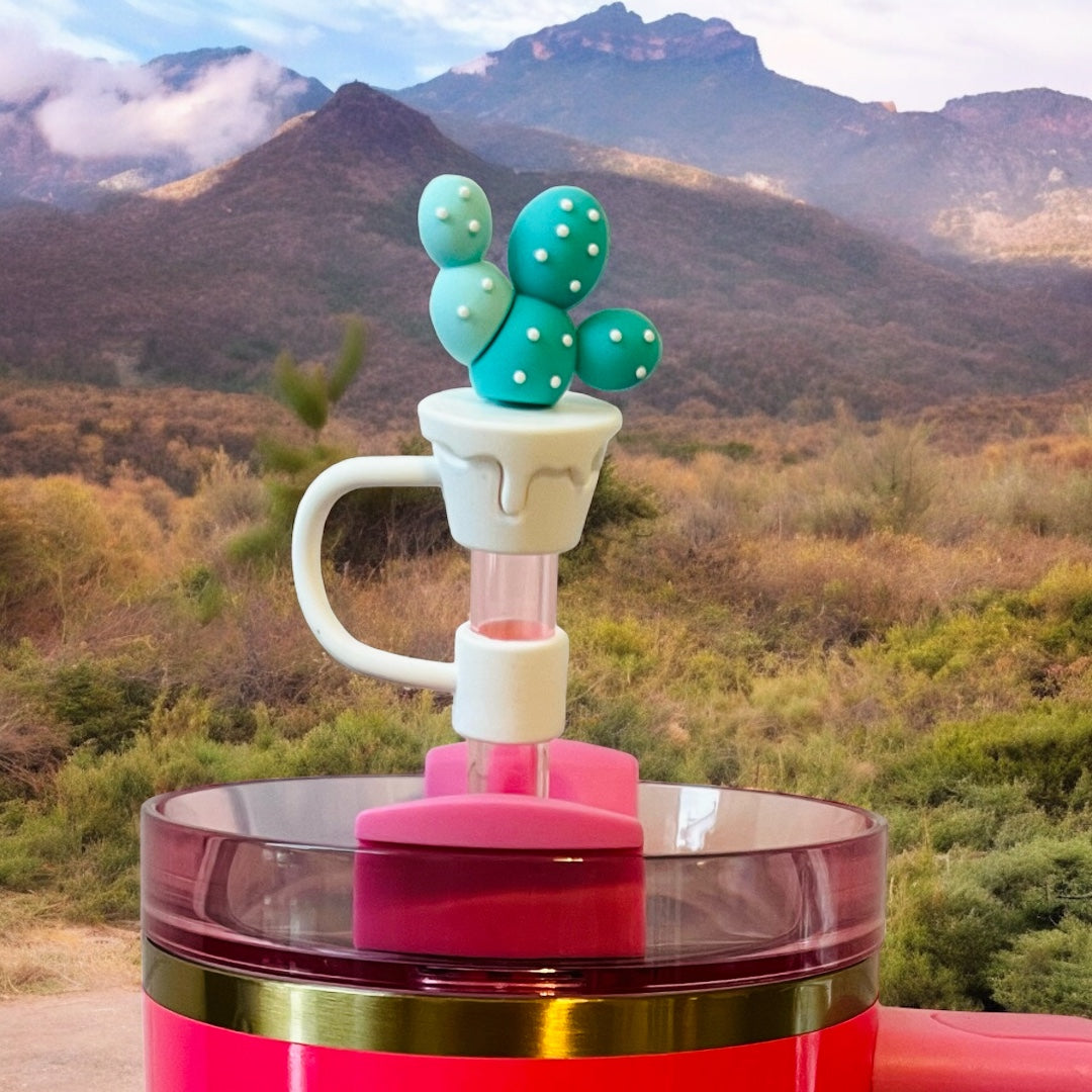 Teal Cactus Straw Topper
