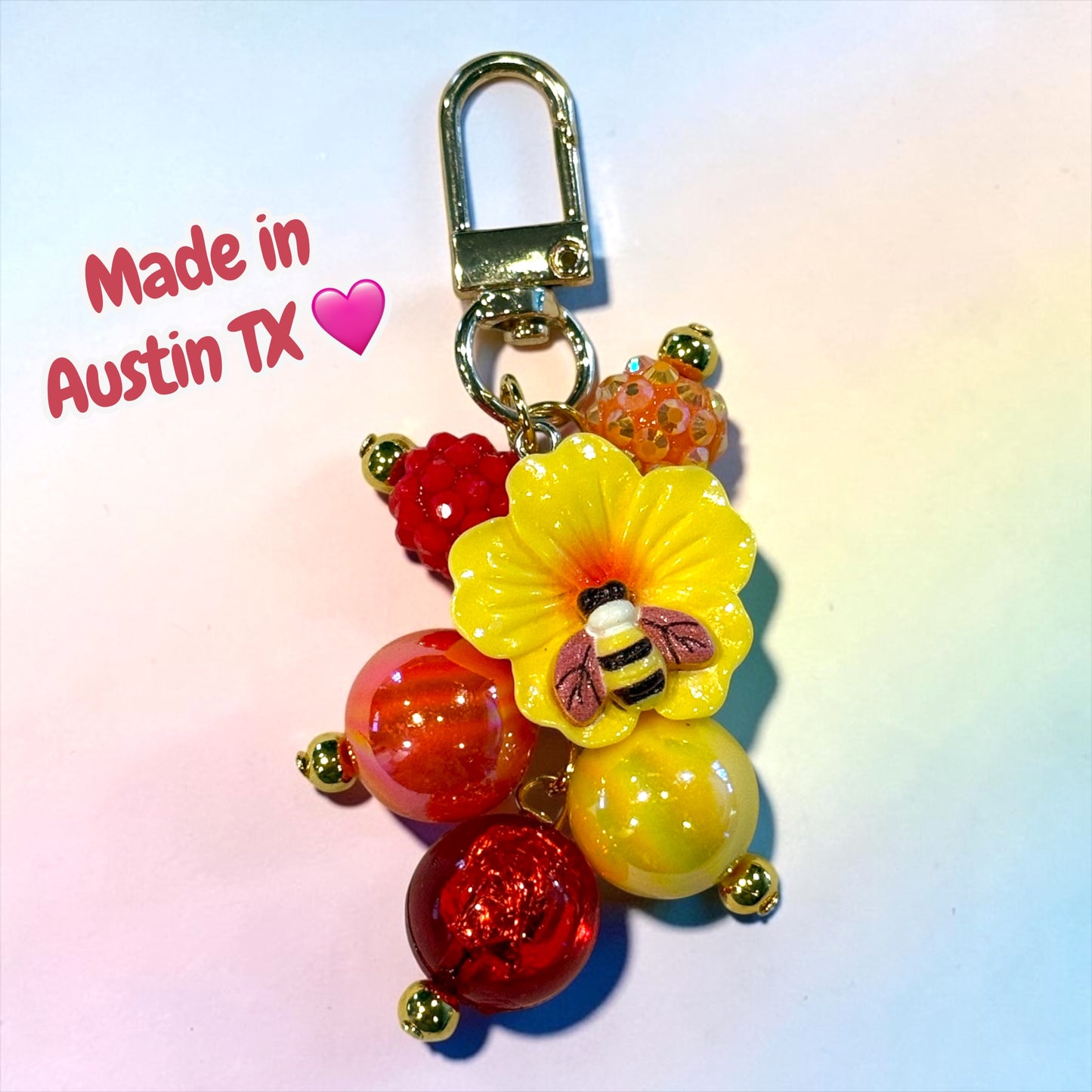 Yellow Bee Hibiscus Mini Straw Bauble