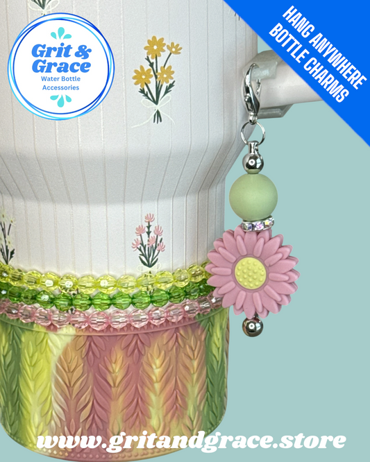 Rose Quartz SILICONE Bouquet Handle Bottle Charm