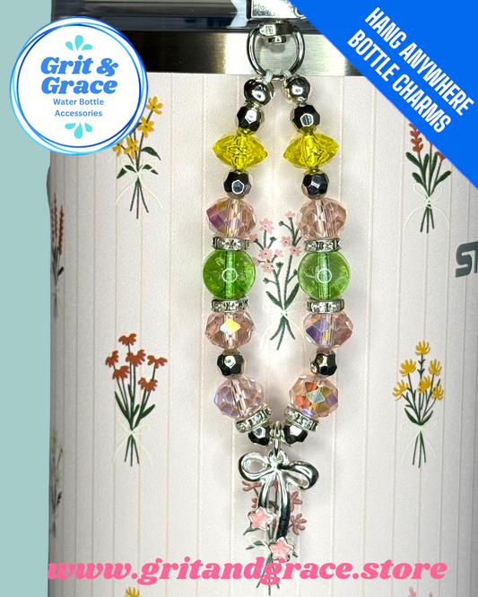 Hang Anywhere Rose Quartz BEADED Bouquet Bottle Charm