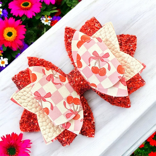 Peach Cherry Checker Bows