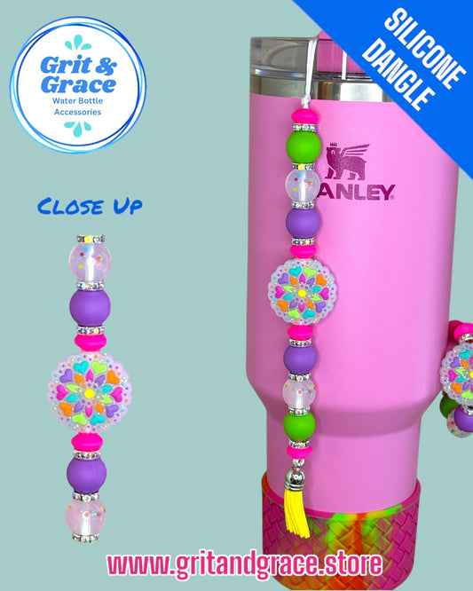Neon Heart Mandala Silicone Dangle