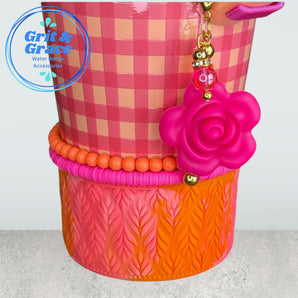 Hot Pink Rose SILICONE Handle Bottle Charm