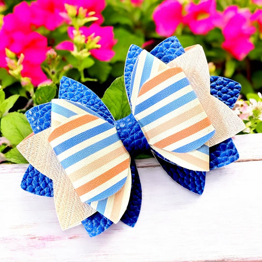 Peach & Cornflower Stripes Bow