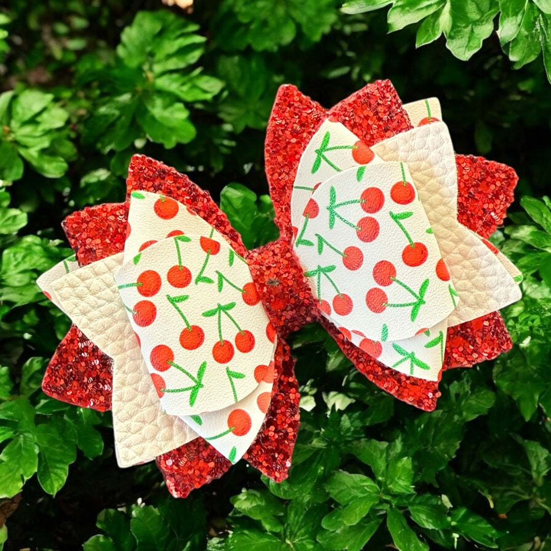 Red Cherry Glitter Bow