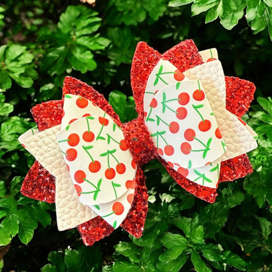 Red Cherry Glitter Bow