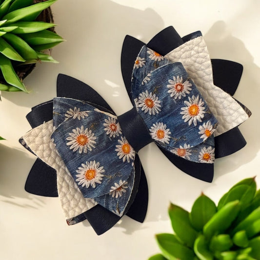 Small Daisy Faux Denim Bow