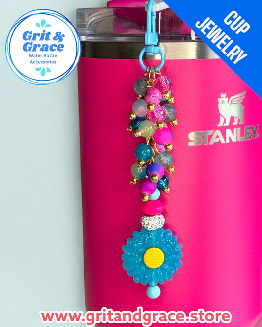 Glitter Teal Daisy Cup Jewelry