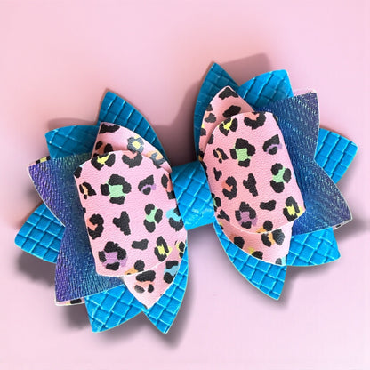 Caribbean Teal & Pink Leopard Bow
