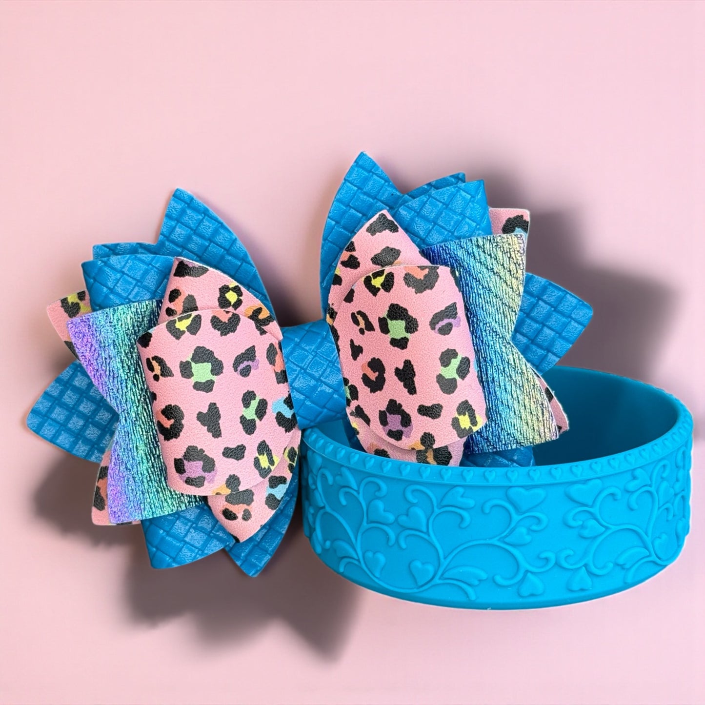 Caribbean Teal & Pink Leopard Bow