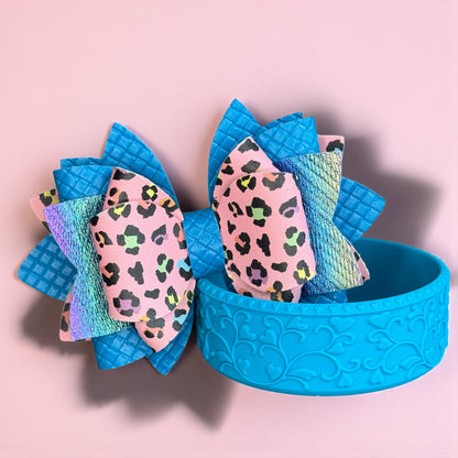 Caribbean Teal & Pink Leopard Bow