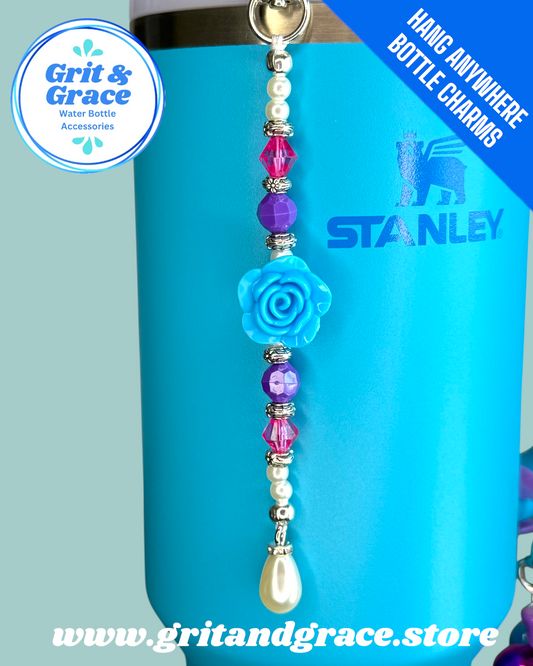 Hang Anywhere Teal Rose Beaded Bottle Charm
