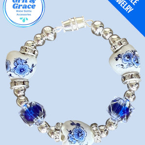 Tumbler Handle Jewelry - Blue & White Heart