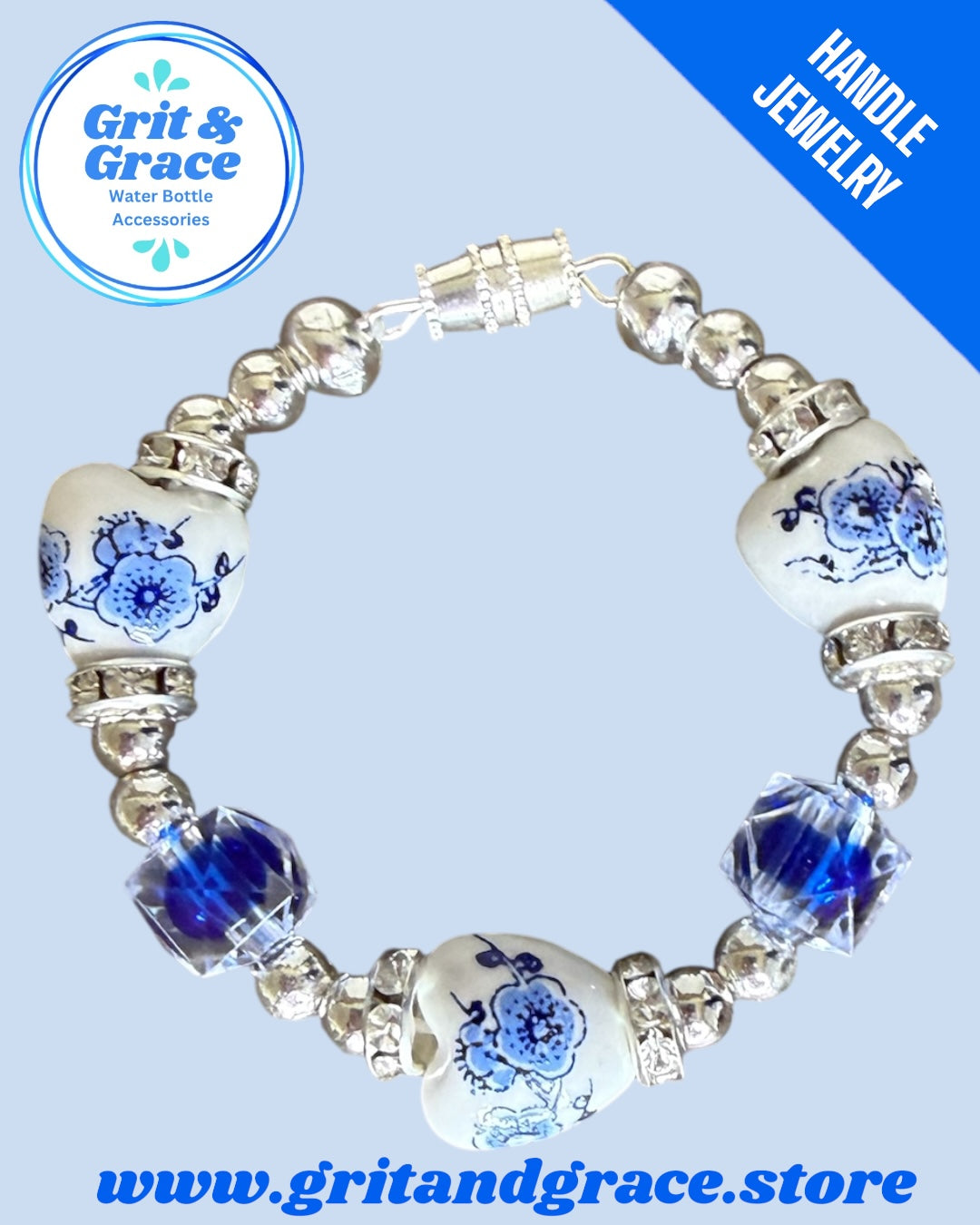 Tumbler Handle Jewelry - Blue & White Heart